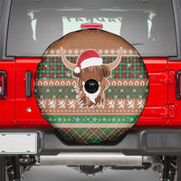 Scottish Christmas Spare Tire Cover Highland Cattle-Xmas Tartan Stripes Style Brown Color - Wonder Print Shop