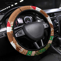 Scottish Christmas Steering Wheel Cover Highland Cattle-Xmas Tartan Stripes Style Brown Color - Wonder Print Shop