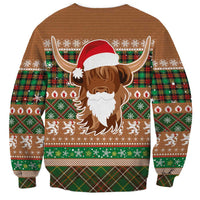 Scottish Christmas Sweatshirt Highland Cattle-Xmas Tartan Stripes Style Brown Color - Wonder Print Shop