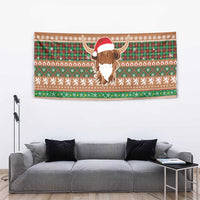 Scottish Christmas Tapestry Highland Cattle-Xmas Tartan Stripes Style Brown Color - Wonder Print Shop