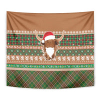 Scottish Christmas Tapestry Highland Cattle-Xmas Tartan Stripes Style Brown Color - Wonder Print Shop