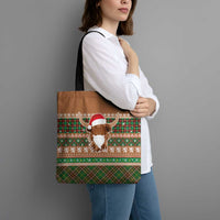 Scottish Christmas Tote Bag Highland Cattle-Xmas Tartan Stripes Style Brown Color - Wonder Print Shop