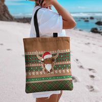 Scottish Christmas Tote Bag Highland Cattle-Xmas Tartan Stripes Style Brown Color - Wonder Print Shop