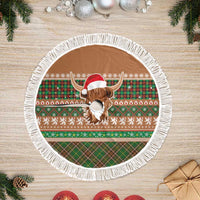 Scottish Christmas Tree Skirt Highland Cattle-Xmas Tartan Stripes Style Brown Color - Wonder Print Shop