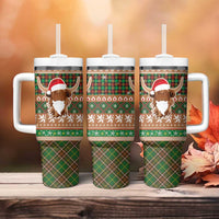 Scottish Christmas Tumbler With Handle Highland Cattle-Xmas Tartan Stripes Style Brown Color - Wonder Print Shop