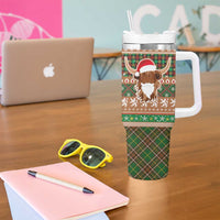 Scottish Christmas Tumbler With Handle Highland Cattle-Xmas Tartan Stripes Style Brown Color - Wonder Print Shop