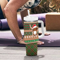 Scottish Christmas Tumbler With Handle Highland Cattle-Xmas Tartan Stripes Style Brown Color - Wonder Print Shop