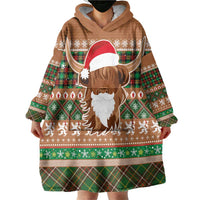 Scottish Christmas Wearable Blanket Hoodie Highland Cattle-Xmas Tartan Stripes Style Brown Color - Wonder Print Shop
