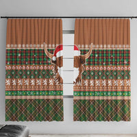Scottish Christmas Window Curtain Highland Cattle-Xmas Tartan Stripes Style Brown Color - Wonder Print Shop