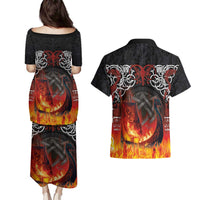 Scotland Up Helly Aa Couples Matching Puletasi and Hawaiian Shirt Drakkar Viking Longship Burning The Return of The Light - Wonder Print Shop