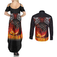 Scotland Up Helly Aa Couples Matching Summer Maxi Dress and Long Sleeve Button Shirt Drakkar Viking Longship Burning The Return of The Light - Wonder Print Shop