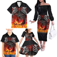 Scotland Up Helly Aa Family Matching Off The Shoulder Long Sleeve Dress and Hawaiian Shirt Drakkar Viking Longship Burning The Return of The Light - Wonder Print Shop