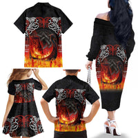 Scotland Up Helly Aa Family Matching Off The Shoulder Long Sleeve Dress and Hawaiian Shirt Drakkar Viking Longship Burning The Return of The Light - Wonder Print Shop