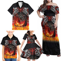 Scotland Up Helly Aa Family Matching Off Shoulder Maxi Dress and Hawaiian Shirt Drakkar Viking Longship Burning The Return of The Light - Wonder Print Shop