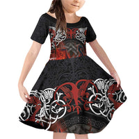 Scotland Up Helly Aa Family Matching Off Shoulder Short Dress and Hawaiian Shirt Drakkar Viking Longship Burning The Return of The Light - Wonder Print Shop