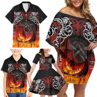 Scotland Up Helly Aa Family Matching Off Shoulder Short Dress and Hawaiian Shirt Drakkar Viking Longship Burning The Return of The Light - Wonder Print Shop
