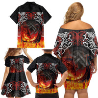 Scotland Up Helly Aa Family Matching Off Shoulder Short Dress and Hawaiian Shirt Drakkar Viking Longship Burning The Return of The Light - Wonder Print Shop