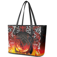 Scotland Up Helly Aa Leather Tote Bag Drakkar Viking Longship Burning The Return of The Light - Wonder Print Shop