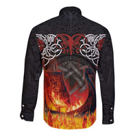 Scotland Up Helly Aa Long Sleeve Button Shirt Drakkar Viking Longship Burning The Return of The Light - Wonder Print Shop
