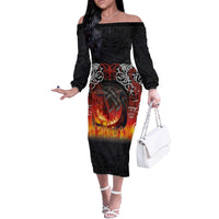 Scotland Up Helly Aa Off The Shoulder Long Sleeve Dress Drakkar Viking Longship Burning The Return of The Light - Wonder Print Shop