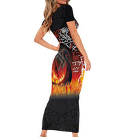 Scotland Up Helly Aa Short Sleeve Bodycon Dress Drakkar Viking Longship Burning The Return of The Light - Wonder Print Shop