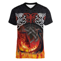 Scotland Up Helly Aa Women V-Neck T-Shirt Drakkar Viking Longship Burning The Return of The Light - Wonder Print Shop