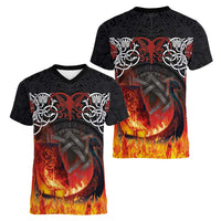 Scotland Up Helly Aa Women V-Neck T-Shirt Drakkar Viking Longship Burning The Return of The Light - Wonder Print Shop