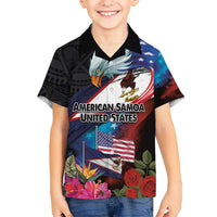 American Samoa and United States Together Hawaiian Shirt National Flag with Eagle-Hibiscus and Rose