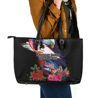 American Samoa and United States Together Leather Tote Bag National Flag with Eagle-Hibiscus and Rose