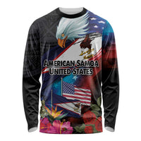American Samoa and United States Together Long Sleeve Shirt National Flag with Eagle-Hibiscus and Rose