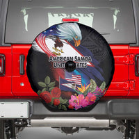 American Samoa and United States Together Spare Tire Cover National Flag with Eagle-Hibiscus and Rose