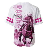 Kentucky Horses Racing Baseball Jersey Jockey Drawing Style Pink Out Color - Wonder Print Shop