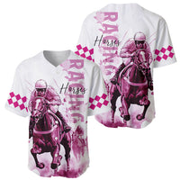 Kentucky Horses Racing Baseball Jersey Jockey Drawing Style Pink Out Color - Wonder Print Shop