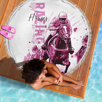 Kentucky Horses Racing Beach Blanket Jockey Drawing Style Pink Out Color - Wonder Print Shop