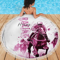 Kentucky Horses Racing Beach Blanket Jockey Drawing Style Pink Out Color - Wonder Print Shop
