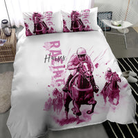 Kentucky Horses Racing Bedding Set Jockey Drawing Style Pink Out Color - Wonder Print Shop