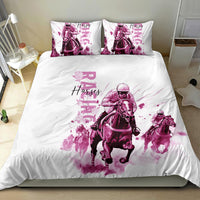 Kentucky Horses Racing Bedding Set Jockey Drawing Style Pink Out Color - Wonder Print Shop