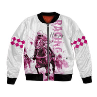 Kentucky Horses Racing Bomber Jacket Jockey Drawing Style Pink Out Color - Wonder Print Shop