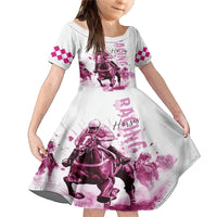 Kentucky Horses Racing Family Matching Mermaid Dress and Hawaiian Shirt Jockey Drawing Style Pink Out Color - Wonder Print Shop