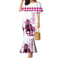 Kentucky Horses Racing Family Matching Mermaid Dress and Hawaiian Shirt Jockey Drawing Style Pink Out Color - Wonder Print Shop