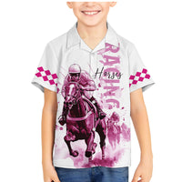 Kentucky Horses Racing Family Matching Mermaid Dress and Hawaiian Shirt Jockey Drawing Style Pink Out Color - Wonder Print Shop