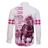 Kentucky Horses Racing Family Matching Off Shoulder Maxi Dress and Hawaiian Shirt Jockey Drawing Style Pink Out Color - Wonder Print Shop