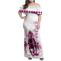 Kentucky Horses Racing Family Matching Off Shoulder Maxi Dress and Hawaiian Shirt Jockey Drawing Style Pink Out Color - Wonder Print Shop