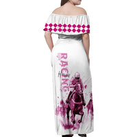 Kentucky Horses Racing Family Matching Off Shoulder Maxi Dress and Hawaiian Shirt Jockey Drawing Style Pink Out Color - Wonder Print Shop