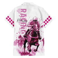 Kentucky Horses Racing Family Matching Short Sleeve Bodycon Dress and Hawaiian Shirt Jockey Drawing Style Pink Out Color - Wonder Print Shop