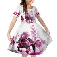 Kentucky Horses Racing Family Matching Summer Maxi Dress and Hawaiian Shirt Jockey Drawing Style Pink Out Color - Wonder Print Shop