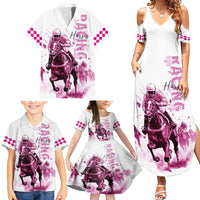 Kentucky Horses Racing Family Matching Summer Maxi Dress and Hawaiian Shirt Jockey Drawing Style Pink Out Color - Wonder Print Shop