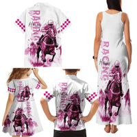 Kentucky Horses Racing Family Matching Tank Maxi Dress and Hawaiian Shirt Jockey Drawing Style Pink Out Color - Wonder Print Shop