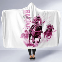 Kentucky Horses Racing Hooded Blanket Jockey Drawing Style Pink Out Color