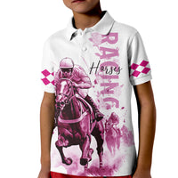 Kentucky Horses Racing Kid Polo Shirt Jockey Drawing Style Pink Out Color - Wonder Print Shop